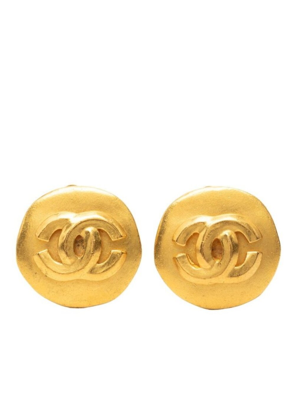 Chanel Vintage CC Logo Earrings Gold Plated